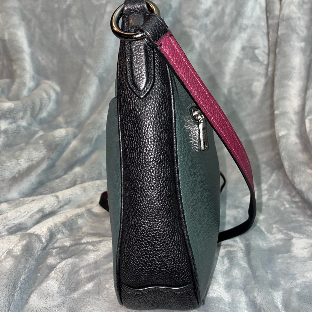 Coach Pebbled Leather Crossbody Bag in Deep Green with Burgundy Strap Accent - Picture 2 of 7